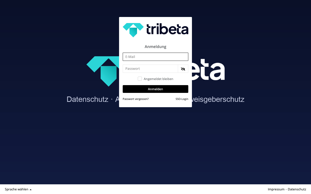 HinSchG Meldungen portal showing the tribeta login
