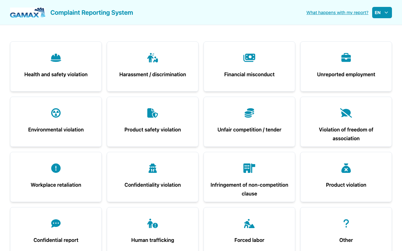 Tellus public customer application displaying reporting categories