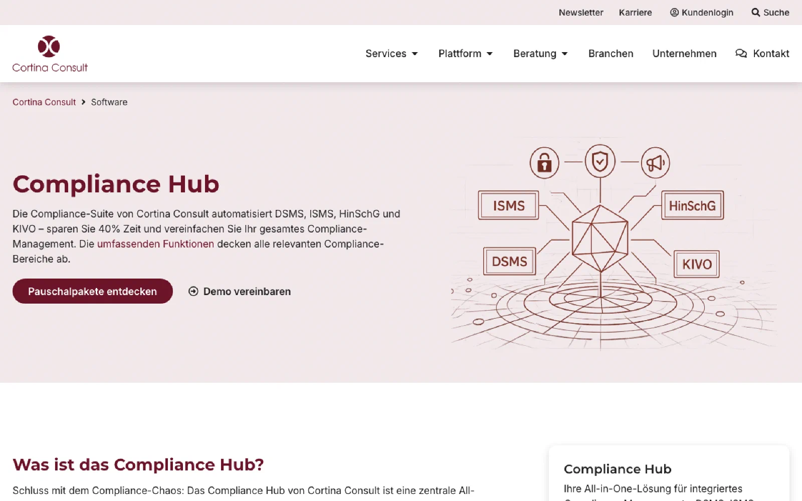 Cortina Compliance Hub homepage screenshot