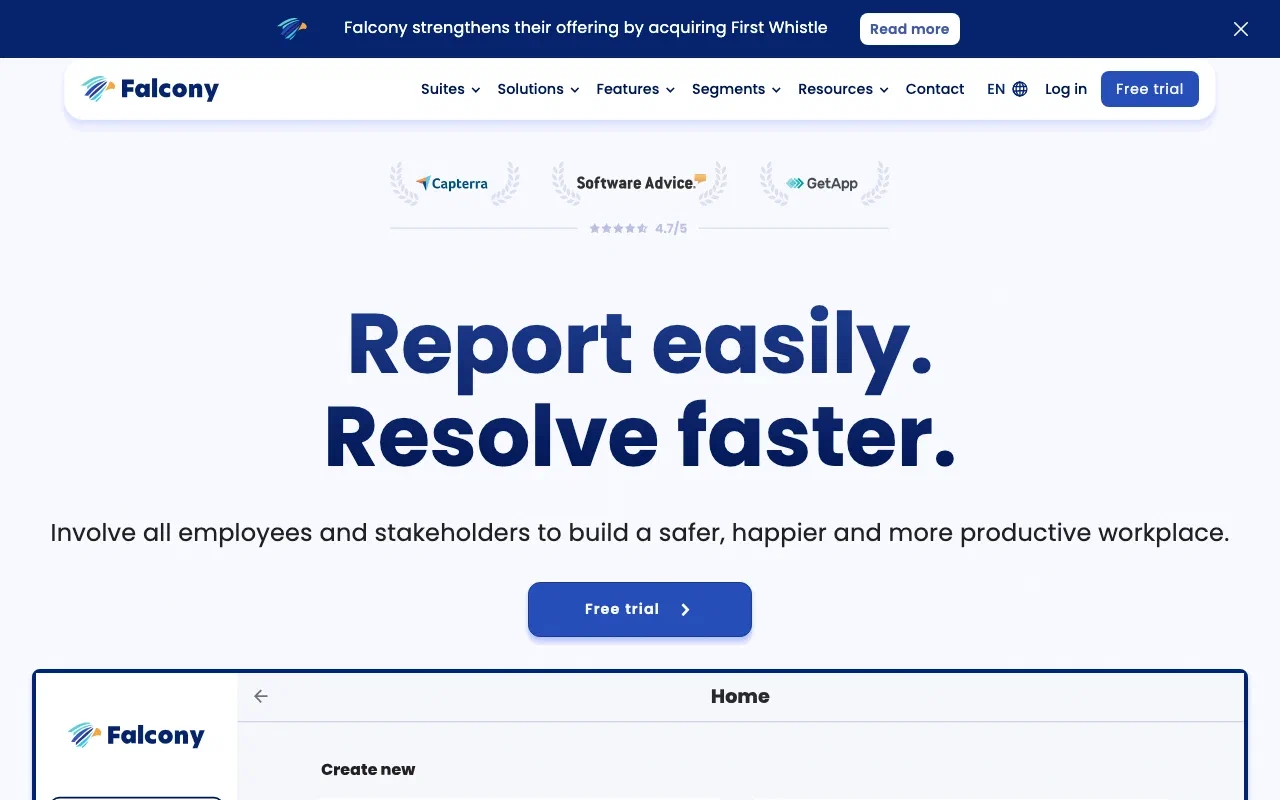 Falcony homepage screenshot