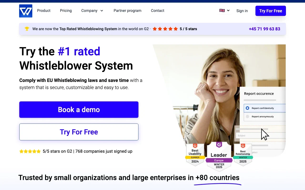 Whistleblower Software (Formalize) homepage screenshot