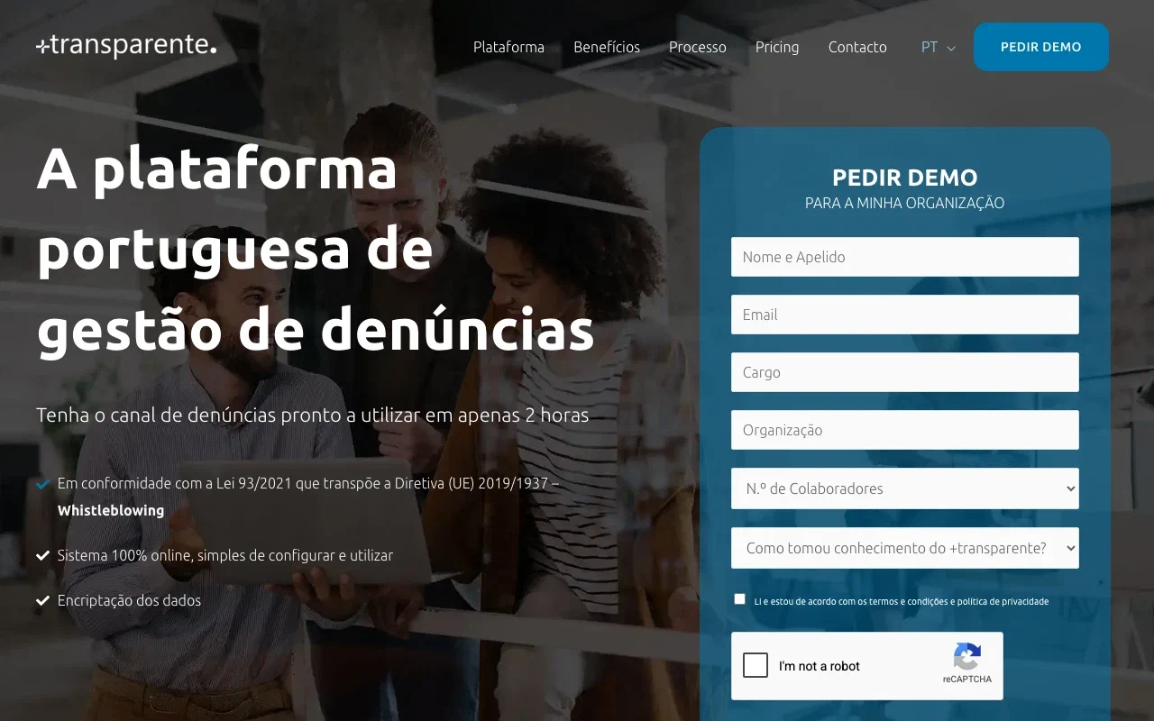 +Transparente homepage screenshot