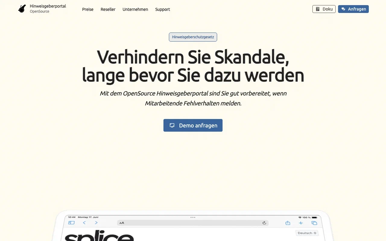 OpenSource Hinweisgeberportal homepage screenshot