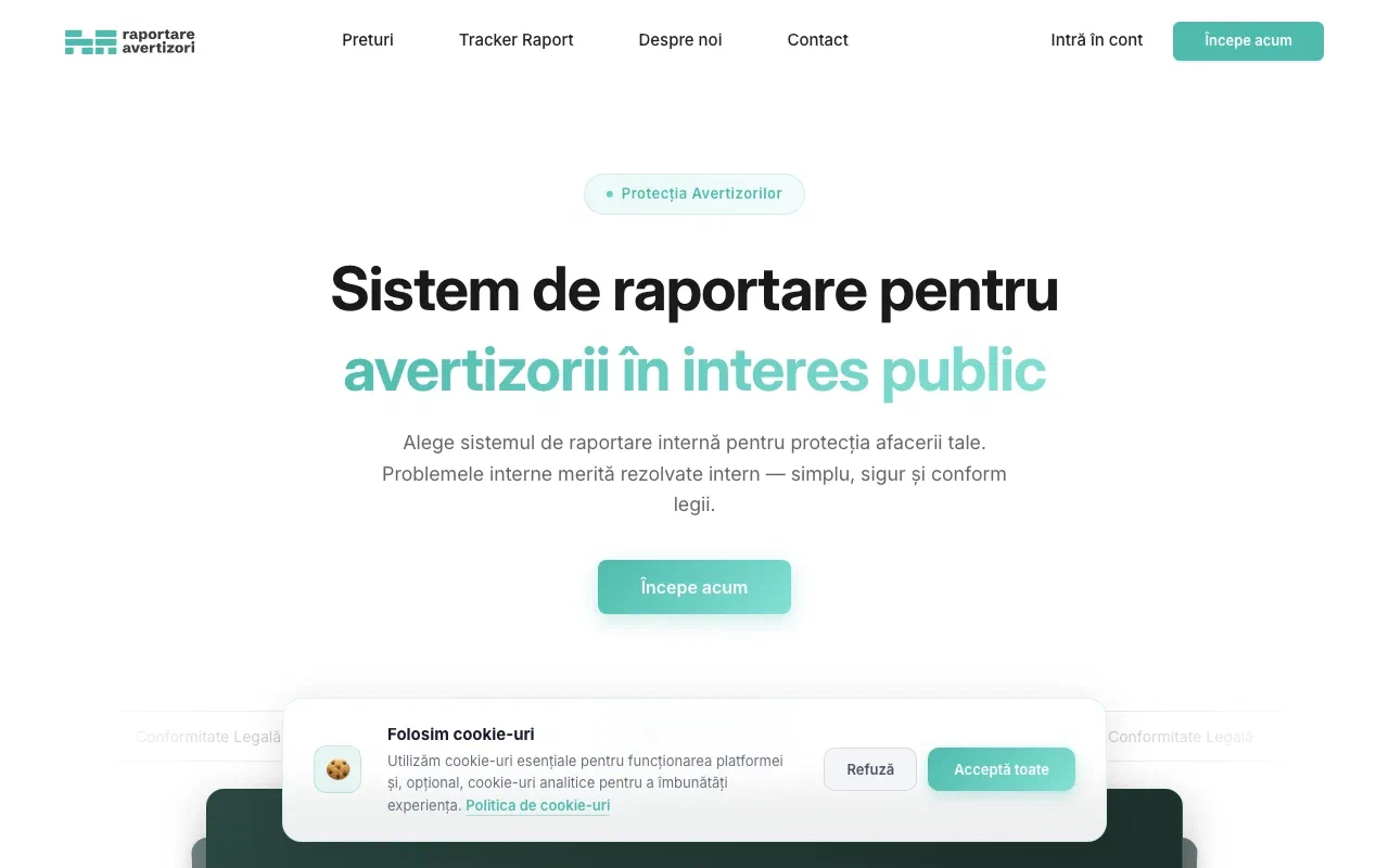 Raportare Avertizori homepage screenshot