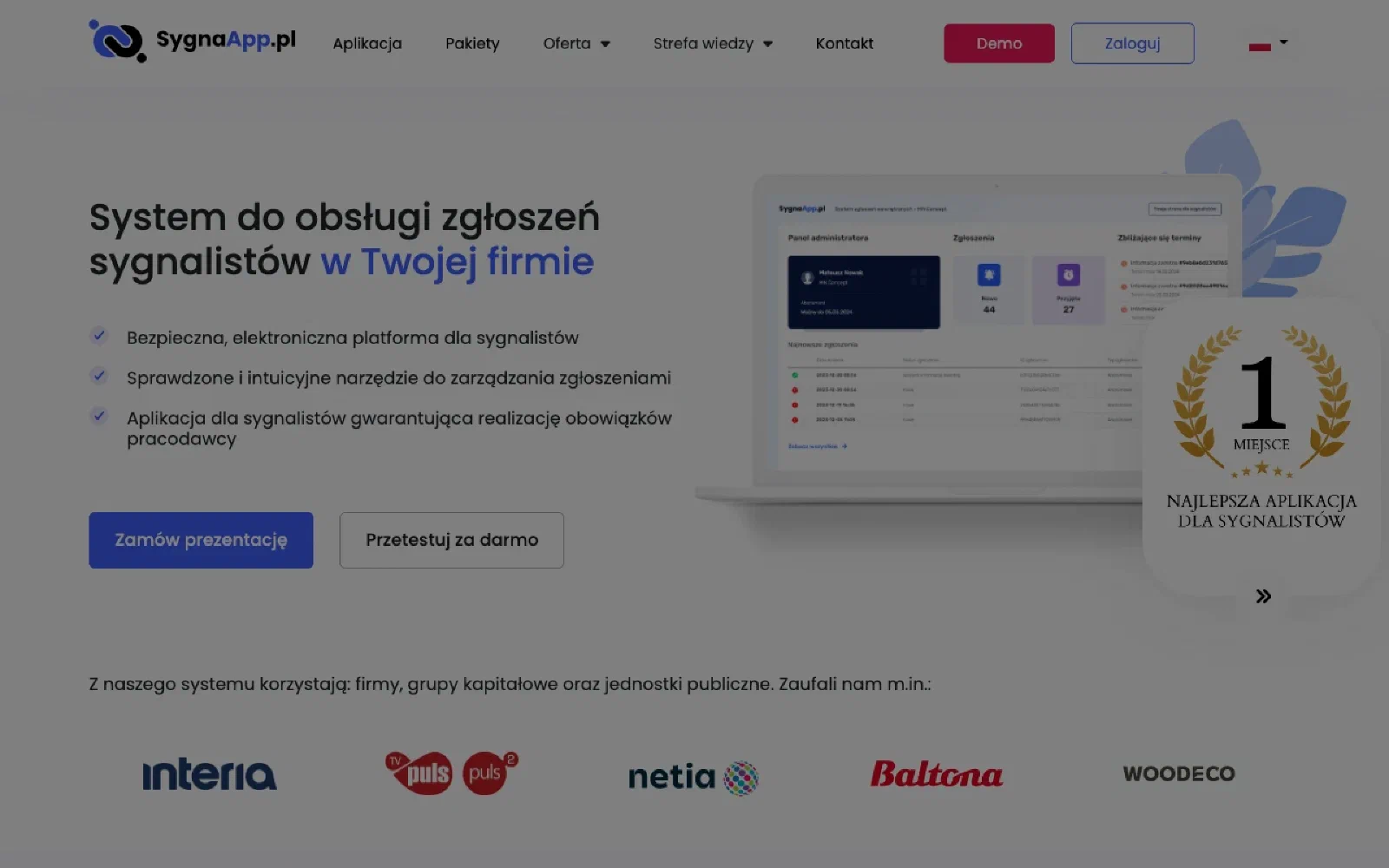SygnaApp homepage screenshot