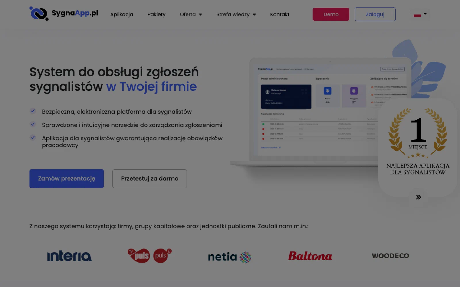 SygnaApp homepage screenshot
