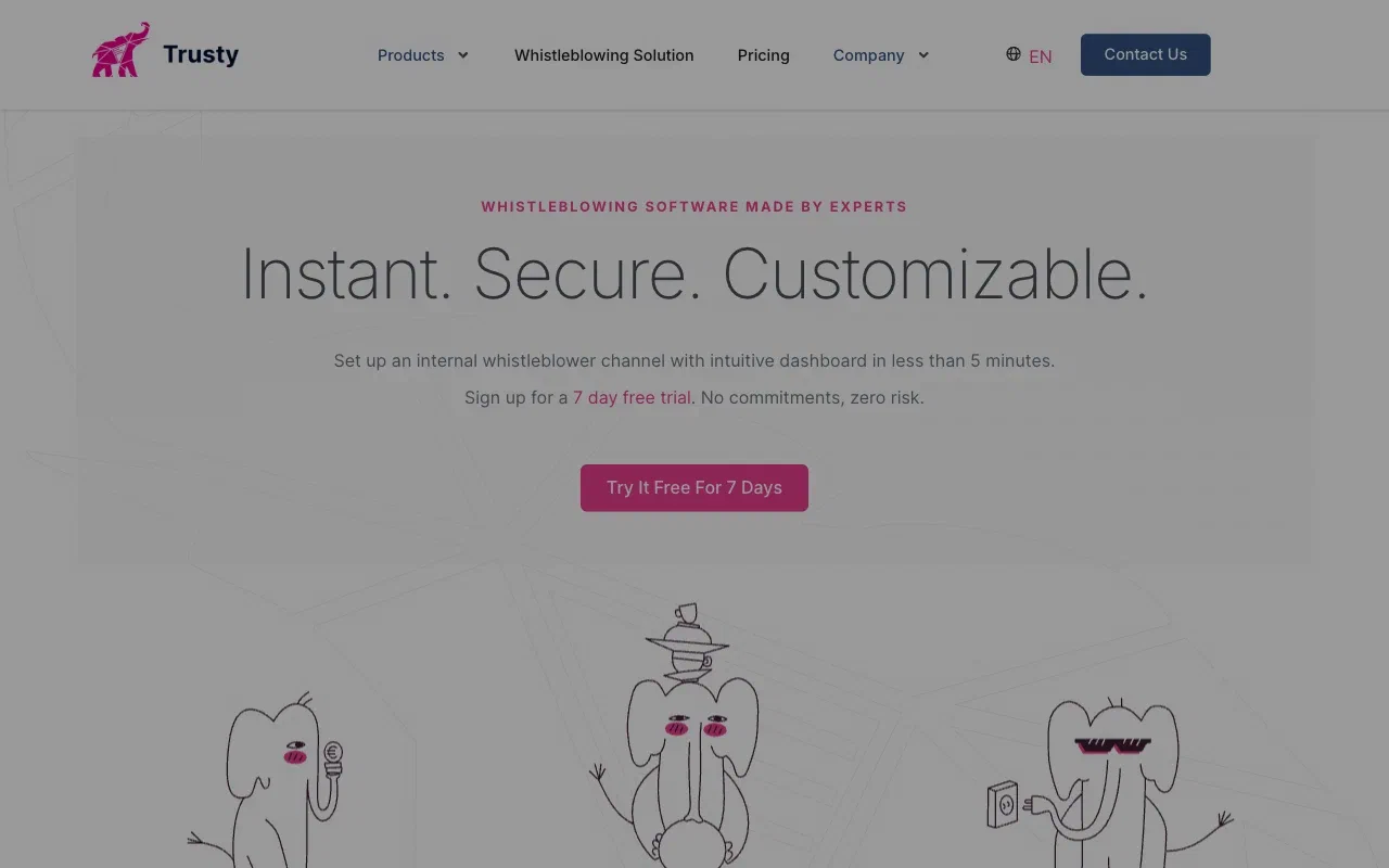 Trusty Compliance homepage screenshot